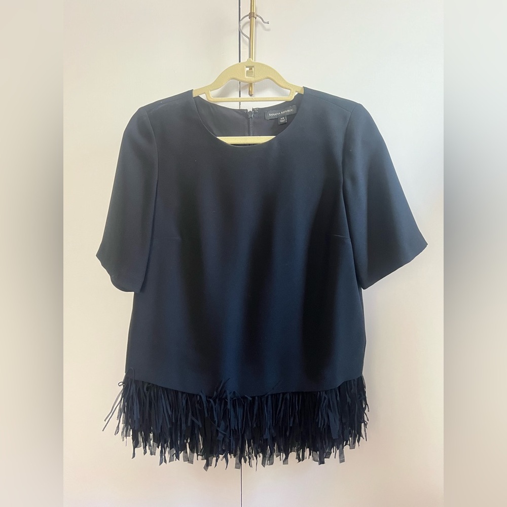 Banana Republic Black Top with fringe trim bottom